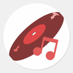 Adesivo Redondo Registro retro da música & vermelho da nota