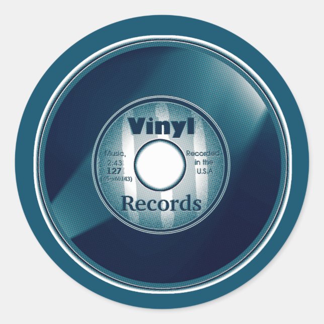 Adesivo Redondo Registro VINYL 45 RPM, azul (Frente)