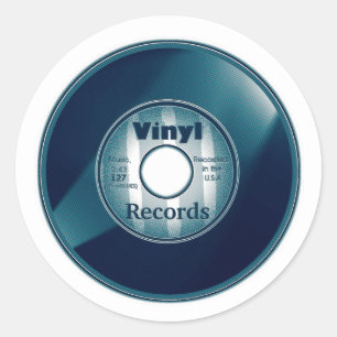 Adesivo Redondo Registro VINYL a 45 RPM, Azul/Branco