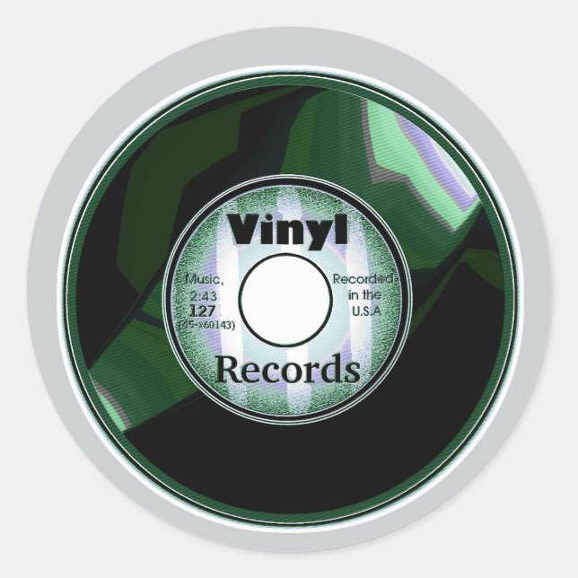 Adesivo Redondo Registro VINYL a 45 RPM, Verde/Branco (Frente)