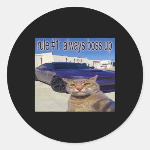 Adesivo Redondo Regra N.º 1 Sempre Chefia Um Meme Gato Engraçado P