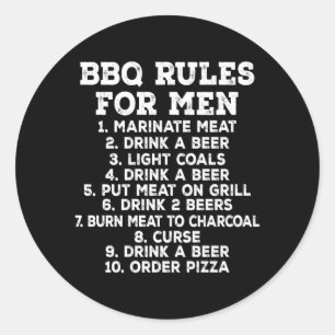 Adesivo Redondo Regras de Churrasco para Homens Cerveja de Churras