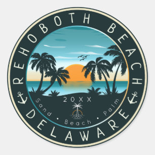Adesivo Redondo Rehoboth Beach Delaware Sunset Retro Souvenir 80s