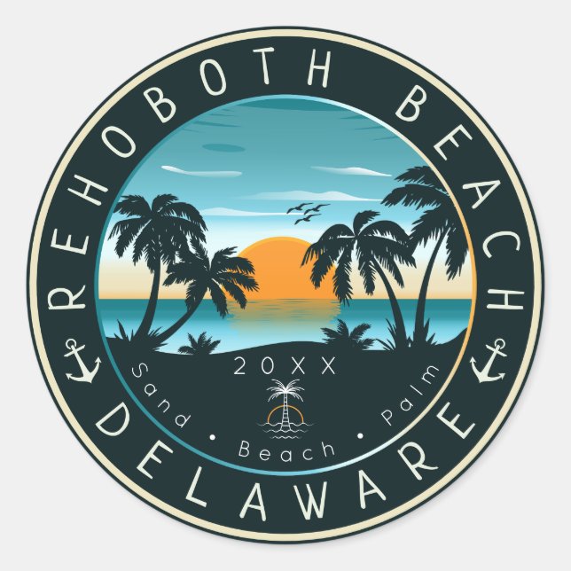 Adesivo Redondo Rehoboth Beach Delaware Sunset Retro Souvenir 80s (Frente)