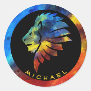 Adesivo Redondo Rei da selva, nome de aquarela monograma