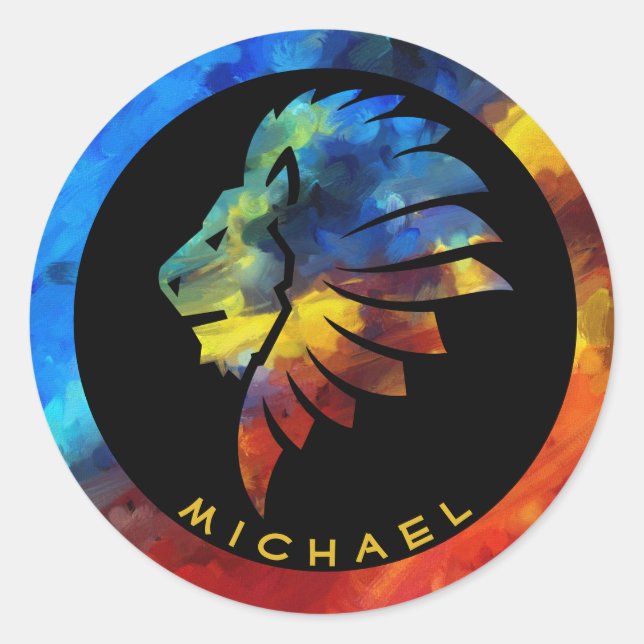 Adesivo Redondo Rei da selva, nome de aquarela monograma (Frente)