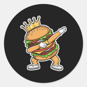 Adesivo Redondo Rei De Burger Dab Dançar Engraçado Hamburger