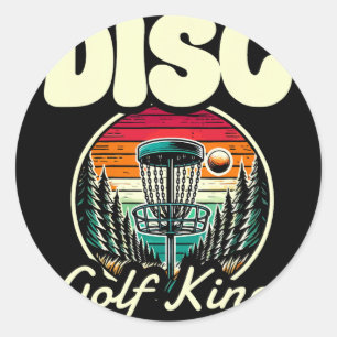 Adesivo Redondo Rei do Disc Golf Retro Floresta Pôr do Sol 