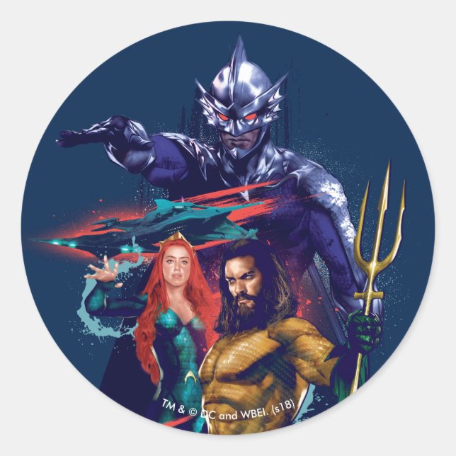 Adesivo Redondo Rei Orm Contra Mera & Aquaman de Aquaman | (Frente)