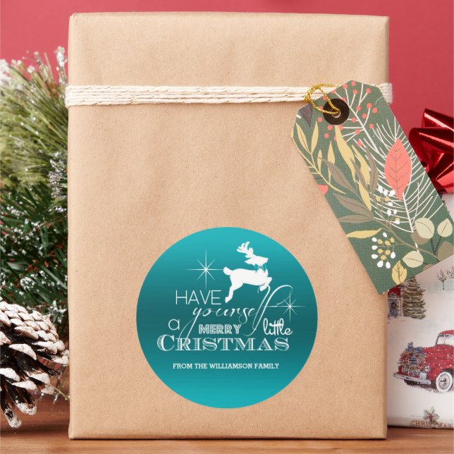 Adesivo Redondo Reinador de Natal Mágico (azul) Personalizado (Feriado)