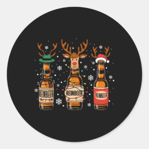 Adesivo Redondo Reinbeers Engraçado Reindeer Beer Bebendo de Natal