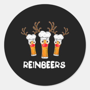 Adesivo Redondo Reinbeers Engraçado Reindeer Beer Bebendo de Natal
