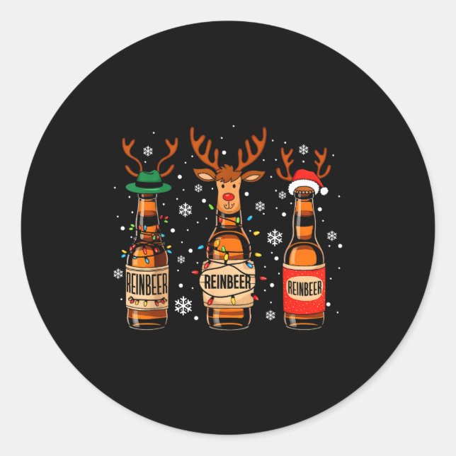 Adesivo Redondo Reinbeers Funny Reindeer Beer Christmas Drinking X (Frente)