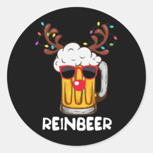 Adesivo Redondo Reincerer Engraçado Reindeer Beer Bebendo De Natal