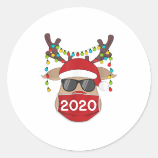 Adesivo Redondo Reindeer Com Máscara De Rosto Natal 2020