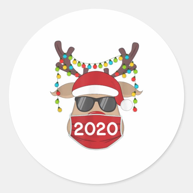 Adesivo Redondo Reindeer Com Máscara De Rosto Natal 2020 (Frente)