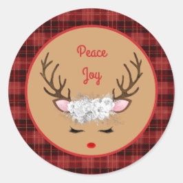 Adesivo Redondo Reindeer com Rosas Brancas sobre Paz e Alegria Xad