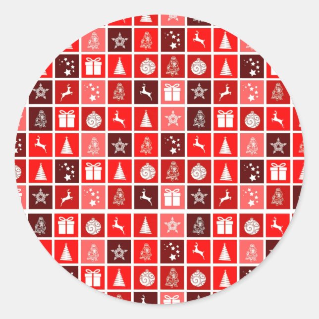 Adesivo Redondo Reindeer de Árvore Fresca de Natal Vermelho (Frente)