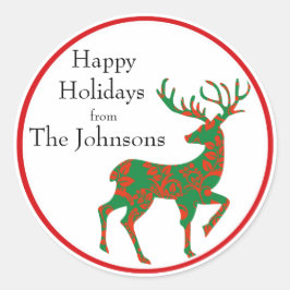 Adesivo Redondo Reindeer de Feriado Personalizado