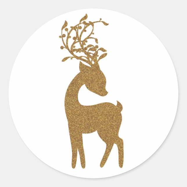Adesivo Redondo Reindeer de Natal Glitter Dourado (Frente)