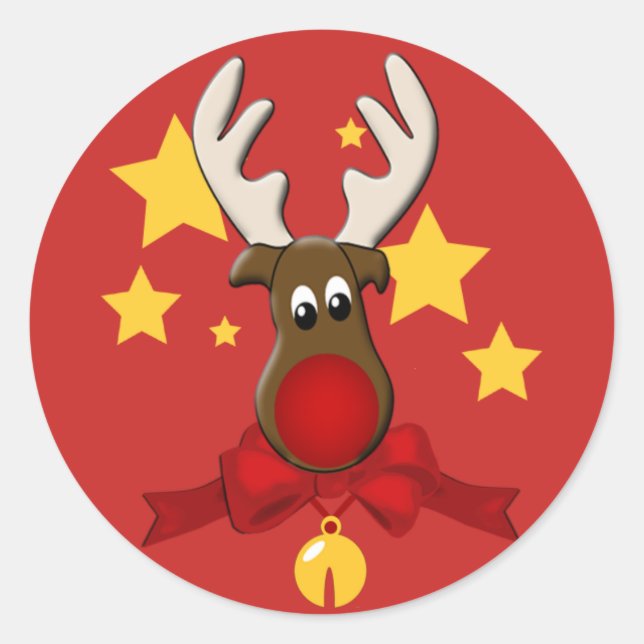 Adesivo Redondo Reindeer de Natal Rudolph Sticker (Frente)