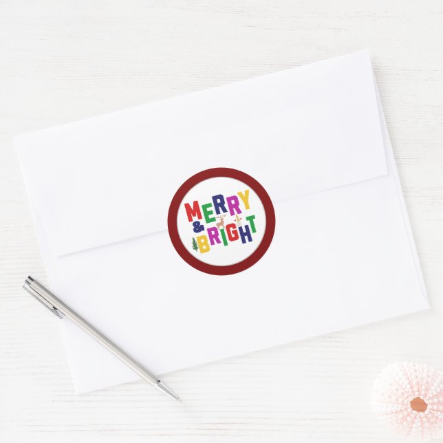 Adesivo Redondo Reindeer feliz e pinheiro brilhante Snowman (Envelope)