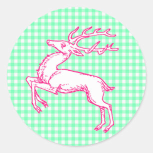 Adesivo Redondo Reindeer Green Gingham rosa