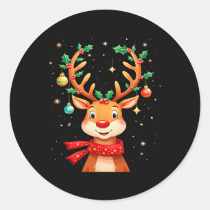 Adesivo Redondo Reindeer Holly Antlers Crianças de Natal
