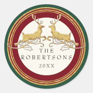 Adesivo Redondo Reindeer Moderno Glitter Dourado Faux Personalizad