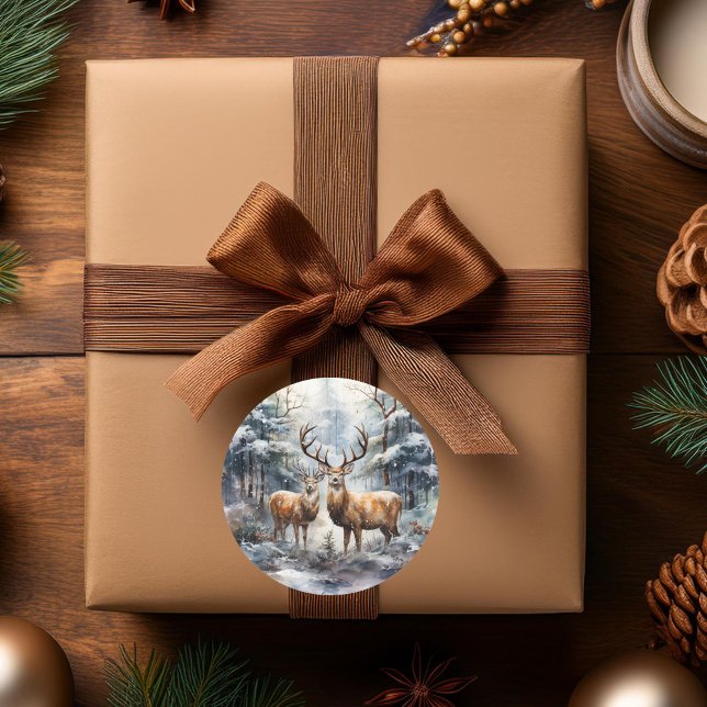 Adesivo Redondo Reindeer na Wonderland de inverno (Criador carregado)