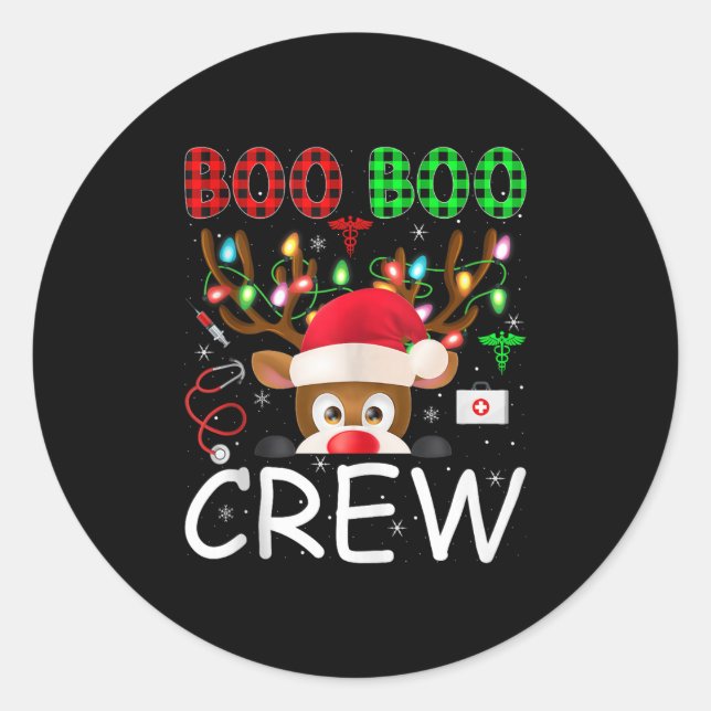 Adesivo Redondo Reindeer Nurse Christmas Scrub Tops Boo Crew Nurse (Frente)