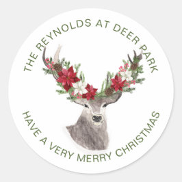 Adesivo Redondo Reindeer, Poinsettia Christmas