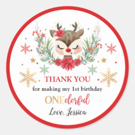 Adesivo Redondo Reindeer primeiro aniversario de Natal Winter Deer