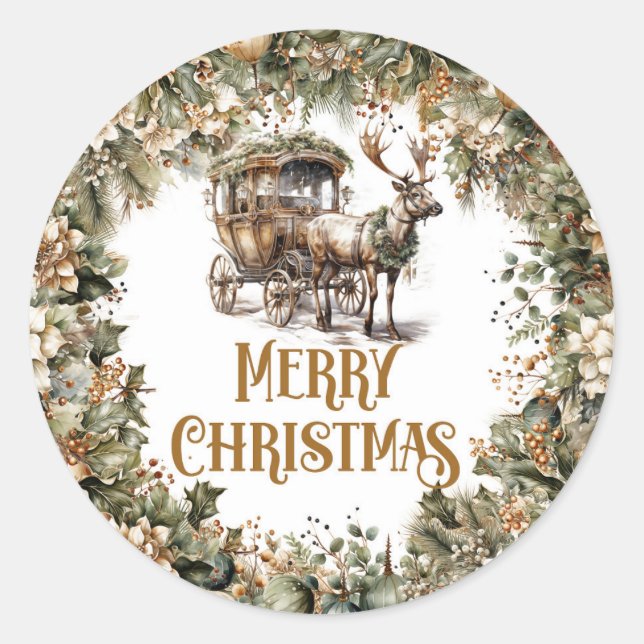 Adesivo Redondo Reindeer Russo e verde-dorso e gema-dourado (Frente)