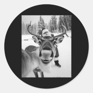 Adesivo Redondo Reindeer Selfie Partido de Natal Selfie Funny Rein