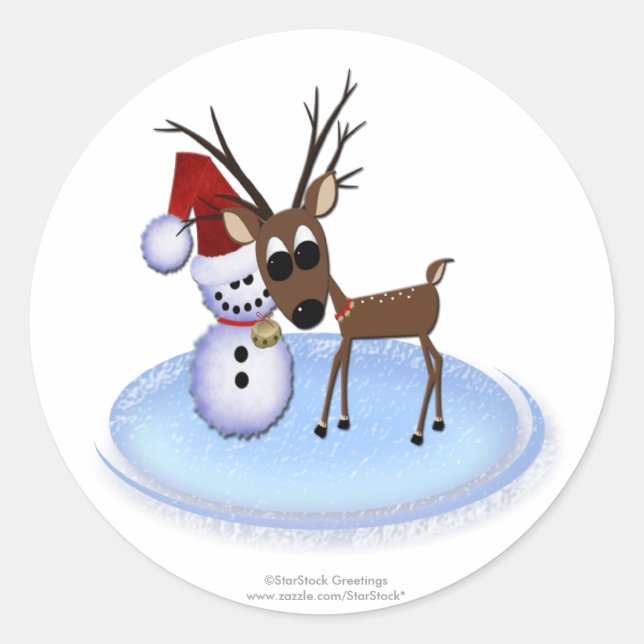 Adesivo Redondo Reindeer Snowman Stickers (Frente)