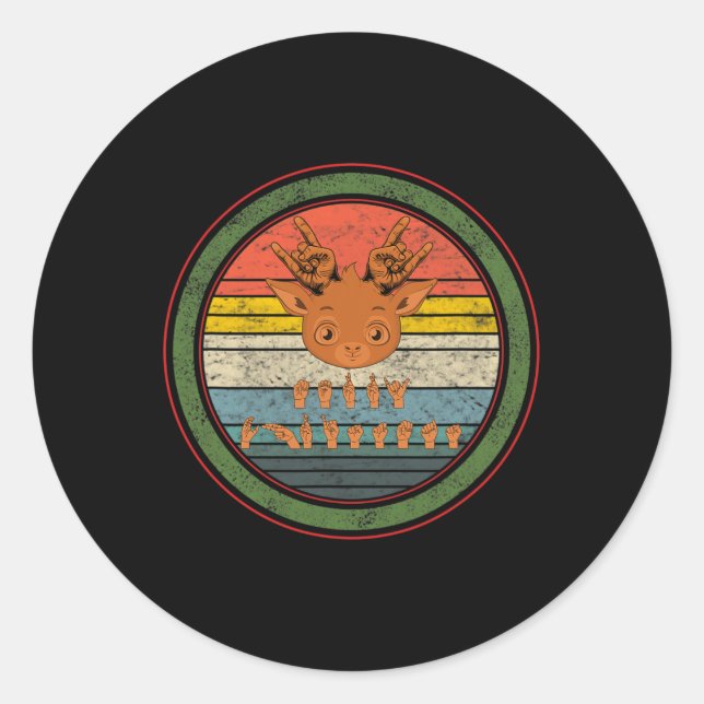 Adesivo Redondo Reindeer surdo de Natal surdo surdo Asl Awarenes (Frente)