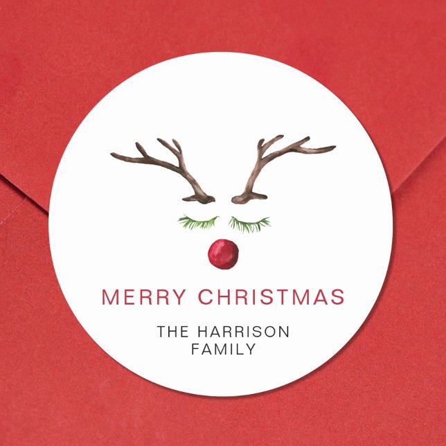 Adesivo Redondo Reindeer Watercolor Felry Christmas (Criador carregado)