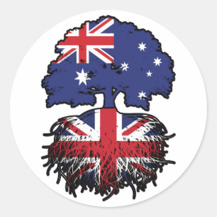 Adesivo Redondo Reino Unido: Bandeira de Raízes da Árvore Australi