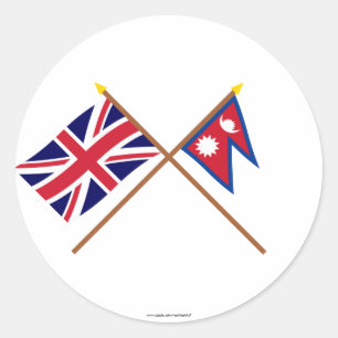 Adesivo Redondo Reino Unido e bandeiras cruzadas Nepal