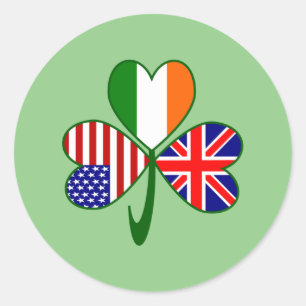 Adesivo Redondo Reino Unido EUA Irlanda Shamrock Flag