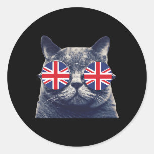 Adesivo Redondo Reino Unido Jack Flag English England Cat