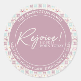 Adesivo Redondo Rejoice Natal Pastel Typoographic Endereço