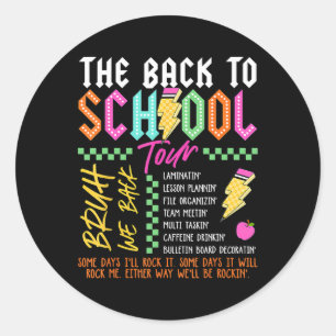 Adesivo Redondo Relâmpago Retro Abcd Volta ao Tour Escolar Teac