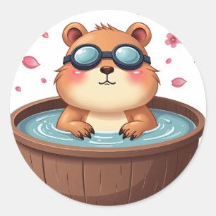 Adesivo Redondo Relaxamento em Banheira de Capivara Vibrações Dive