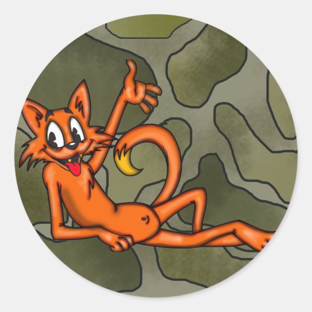 Adesivo Redondo Relaxando Gato de Cartoon (Frente)