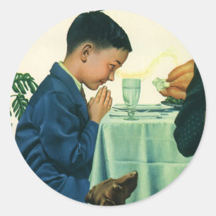 Adesivo Redondo Religião do vintage, menino que diz a benevolênc