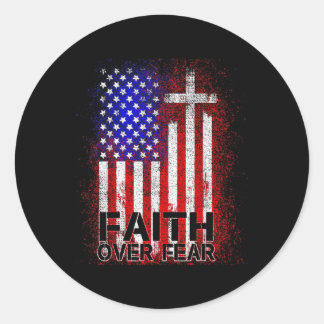 Adesivo Redondo Religião Patriótica na Cruz de Bandeira Americana