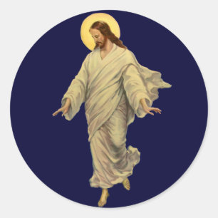 Adesivo Redondo Religião Vintage, Jesus Cristo está caminhando n