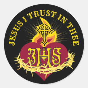 Adesivo Redondo Religioso católico e coração de Jesus